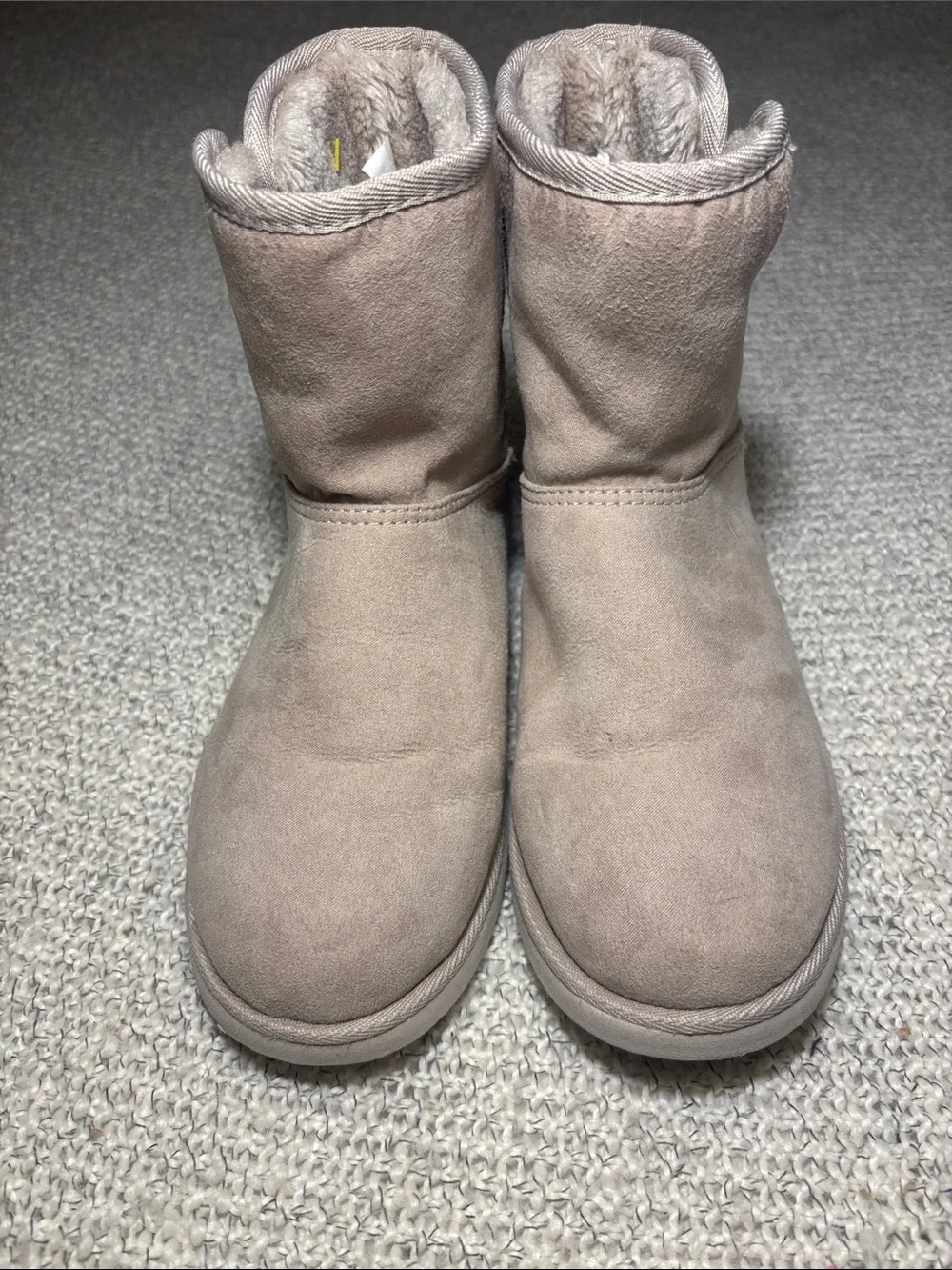 Quilted Faux Suede Cozy Winter Ankle Boots - Beige/Taupe, Size 7